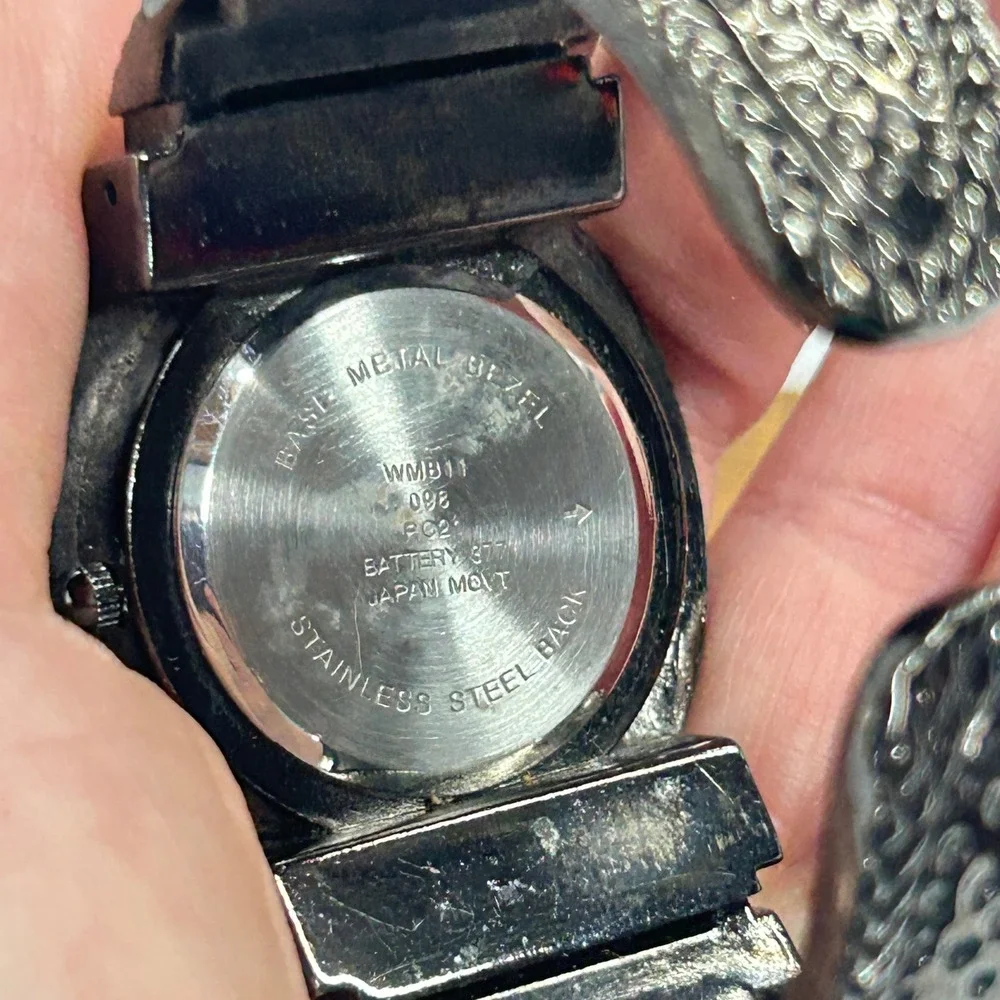 Gothic‎ Cuff Wrist Watch Textured Gunmetal Metal Dark Academia Steampunk Grunge